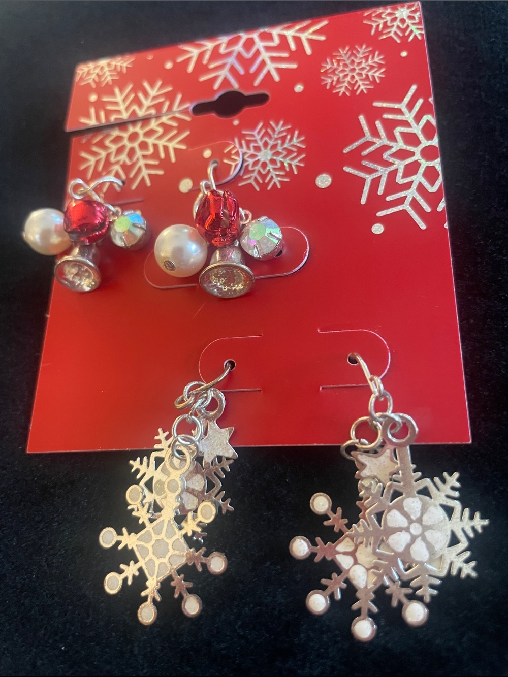 Festive Red and Silver Snowflake Drop Earrings - Holiday Jewelry. New NWT!